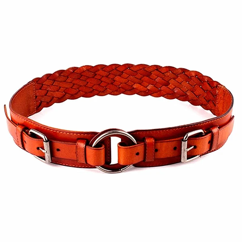 style Fashion women real leather belt super wide Genuine Cowhide braided round head Wasit Belt winter coat Belts Waist sealing