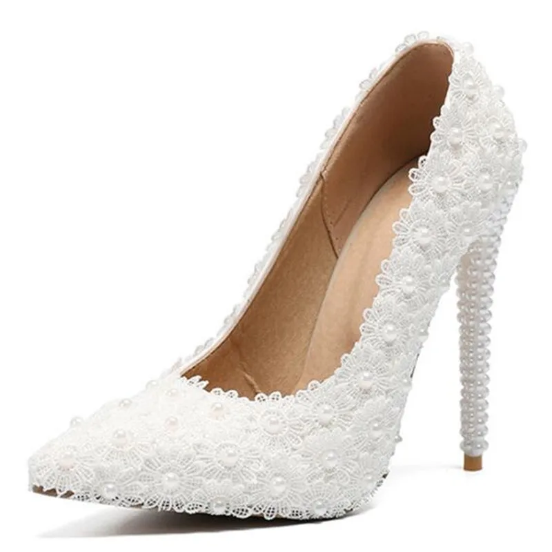 

Women Thin High Heels Stiletto Pumps Bridal Wedding Shoes Women Lace Slip On 11CM Pointed Toe Dress Office & Career Party Flower