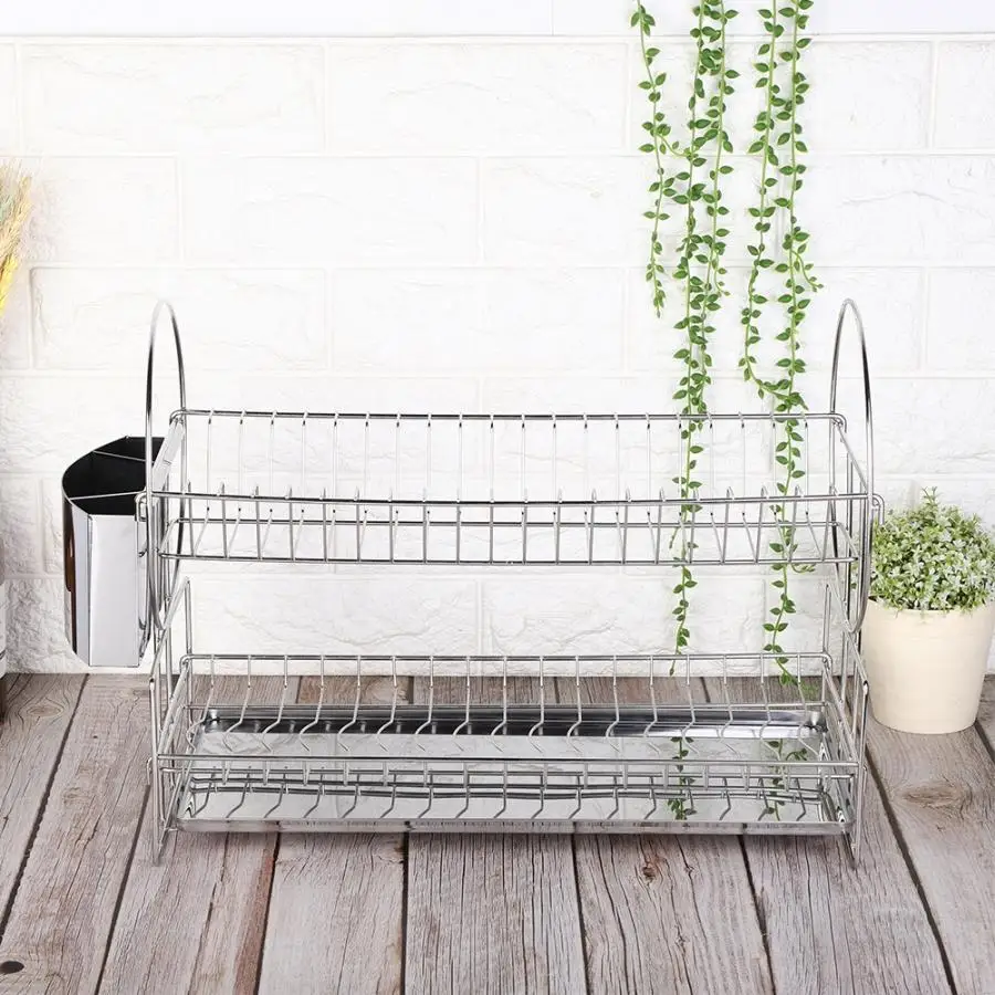 Двухслойная полка из нержавеющей стали для тарелок кухонная сушилка органайзер