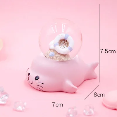 pink Sea lion Мини каваи котенок пряжа шар снег глобус светильник светится в темноте Рождественские украшения аксессуары дочери подарки для дома - Цвет: pink Sea lion