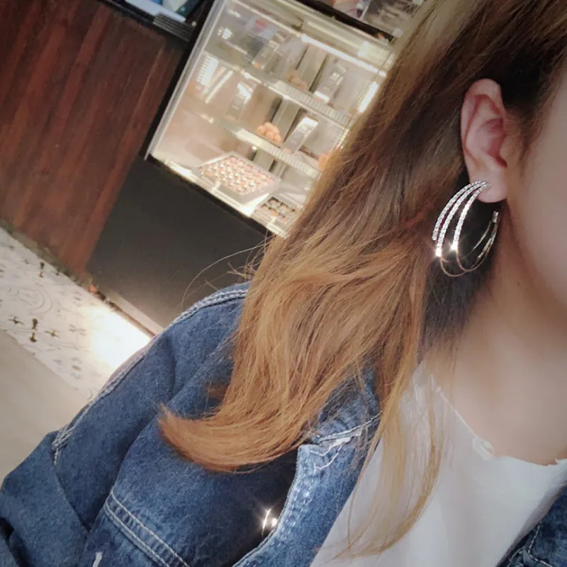 

Creative Exaggerated Full Diamond Geometric Circle Dangle Earrings 2021 New Summer Simple Ear Jewelry