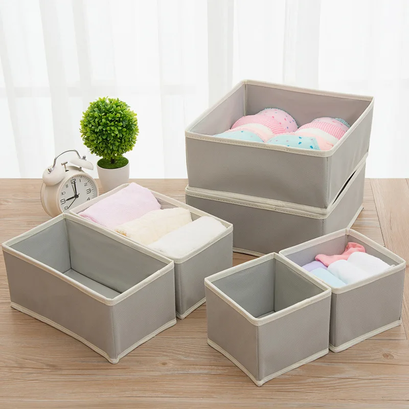 

Six-piece Underwear Plaid Fabric Desktop Bra and Panties Put Socks Storage Drawer Type Finishing Storage Box