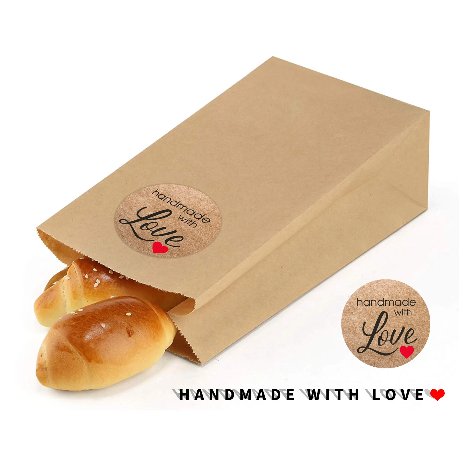 

100-500pcs 1inch Kraft Natural Handmade With Love Stickers for Package Thank You Stationery Adhesive Labels Baking Seal labels