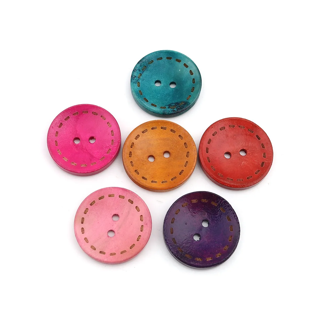 

50PCs 25mm Wood Round Color Buttons 2 Holes DIY Scrapbooking Sewing Buttons For Clothing Accessorie Sewing Accessorie Supplies