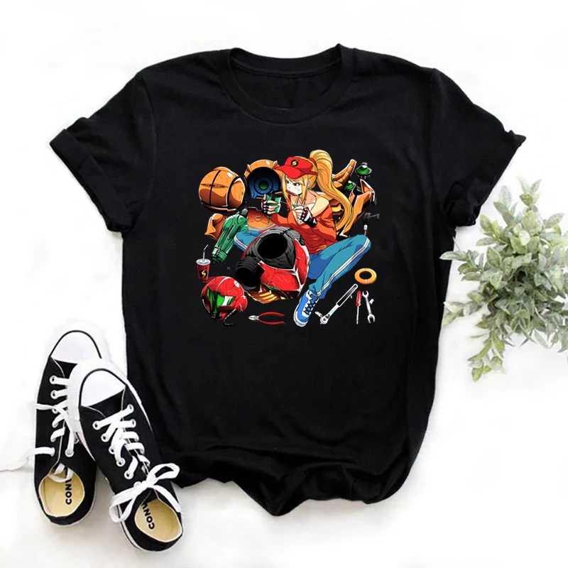 

Women Casual T Shirts Summer Robot Repair Cartoon Print Short Sleeve Tees Cool Streetwear Big Size Y2k Aesthetic Mujer Tops