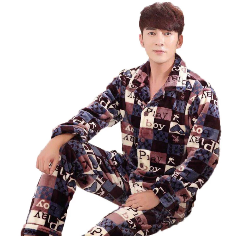 Пижамный комплект мужской фланелевый с длинным рукавом теплая мультяшная одежда