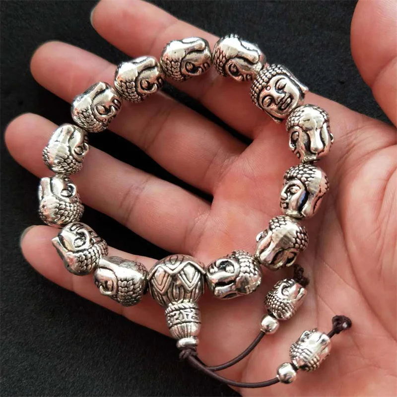Лидер продаж натуральный Серебряный ювелирный браслет ручной работы Ibetan Shakyamuni