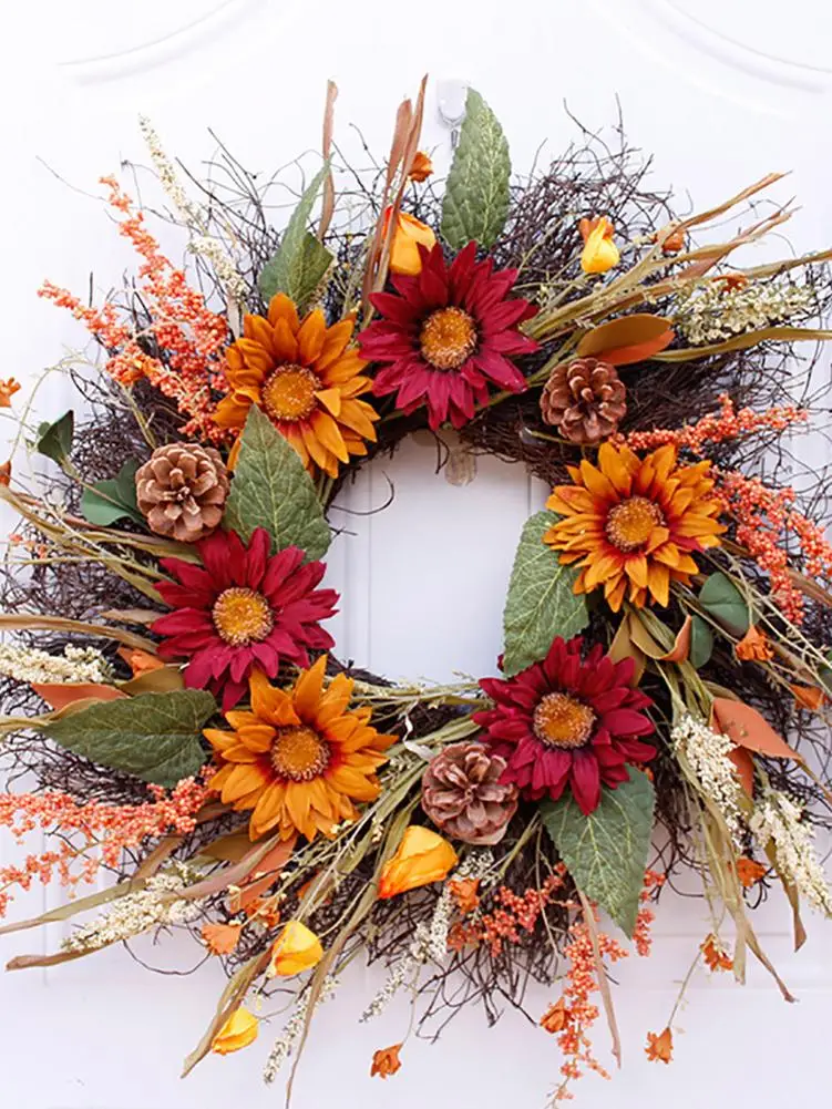 

Halloween Autumn Wreath Pumpkin Berry With light,Door Hanging Harvest Festival Thanksgiving Wall Decor Home Decoration Vine Ring