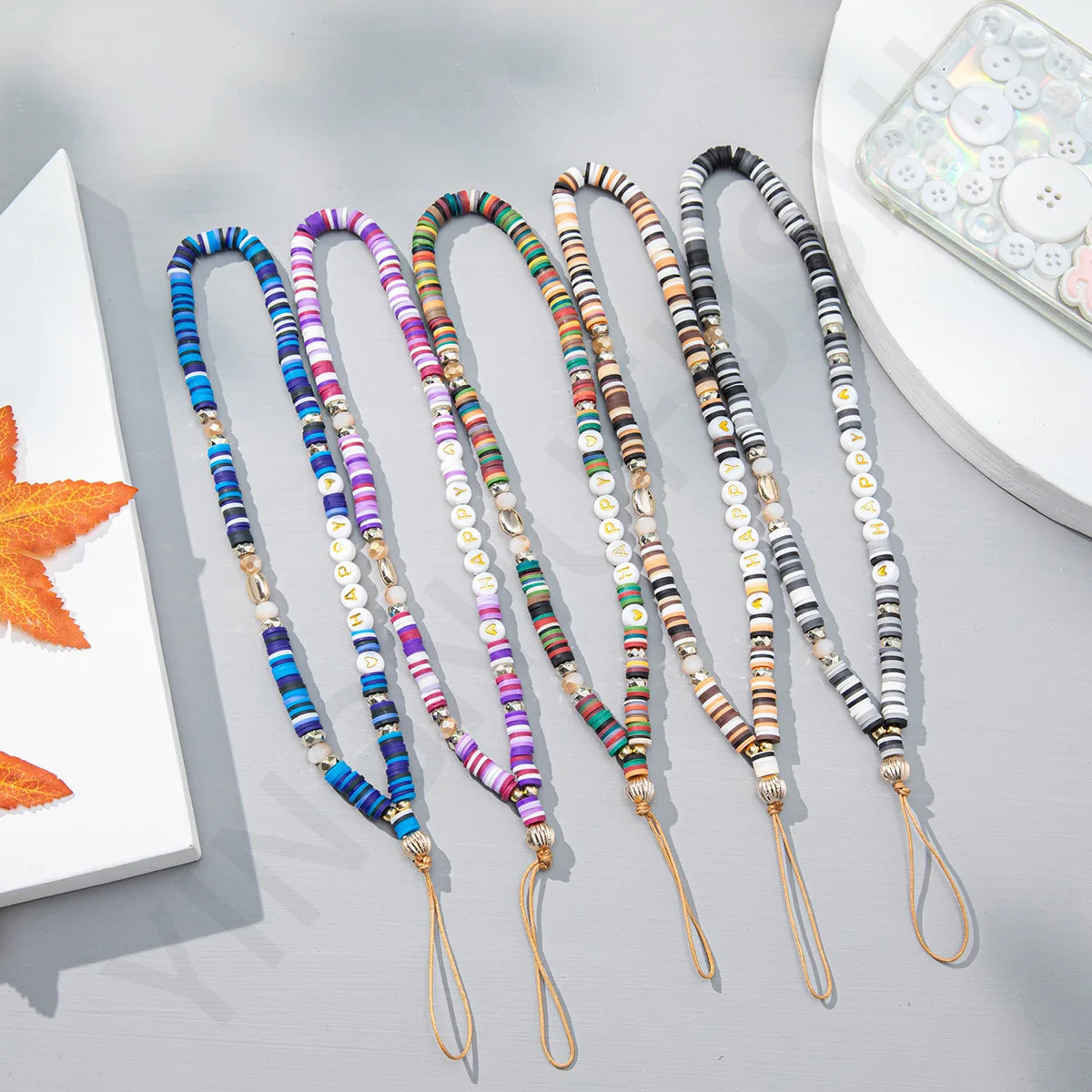 

Bohemian Ethnic And Beach Style Color Striped Soft Pottery Letter Mobile Phone Chain Women's Telephone Anti-Lost Lanyard Jewelry