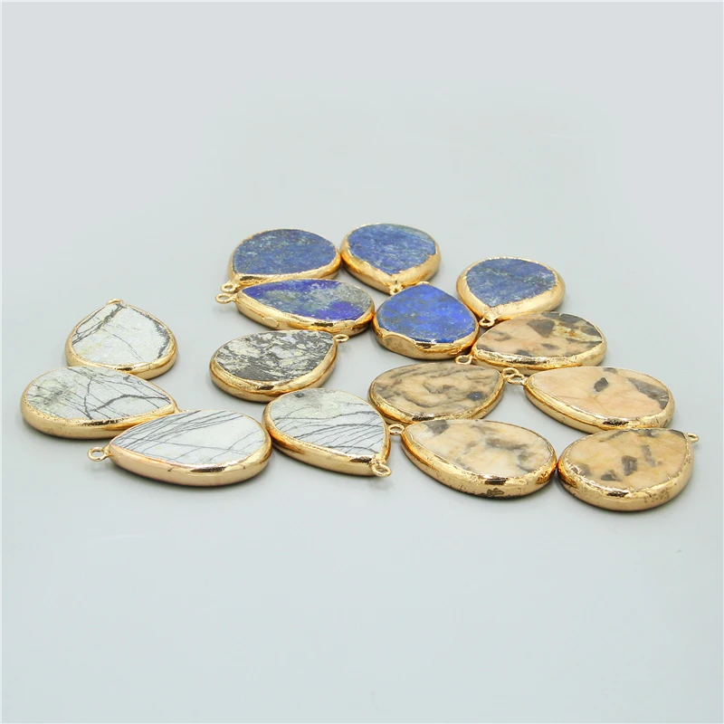 Wholesale pendulum Water Drop Shape Natural agates druzy Pendant DIY for Necklace Gold Color gems Pendant Charms Jewelry Making