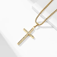 european and american simple hip hop stainless steel diamond inlaid cross pendant minority design couple necklace