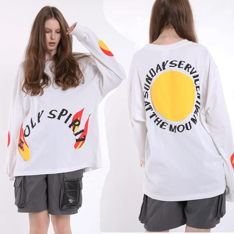 

Kanye West Sweatshirt Men Women Casual Khaki Sweatshirts Sunday Service Holy Spirit Foaming Word