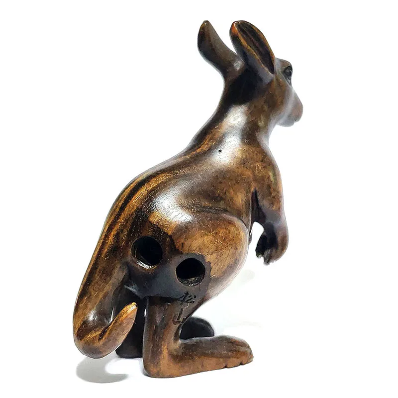 

Y5925 - Collectible 15 Years OLD 2" Hand carved Ebony Ironwood Netsuke - Kangaroos
