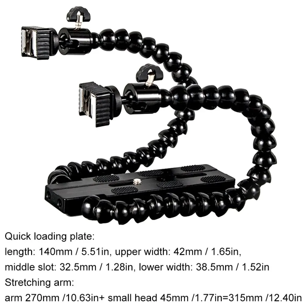 

Flexible Dual Arm Camera Flash Bracket Holder Two Hot Shoe Mounts Bracket with Ball Head for Speedlite DSLR Macro Shooting