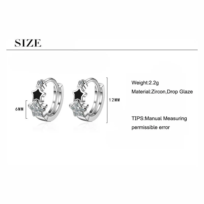 925 стерлингового серебра черный падения глазурь звезда Хооп Серьги мозаика