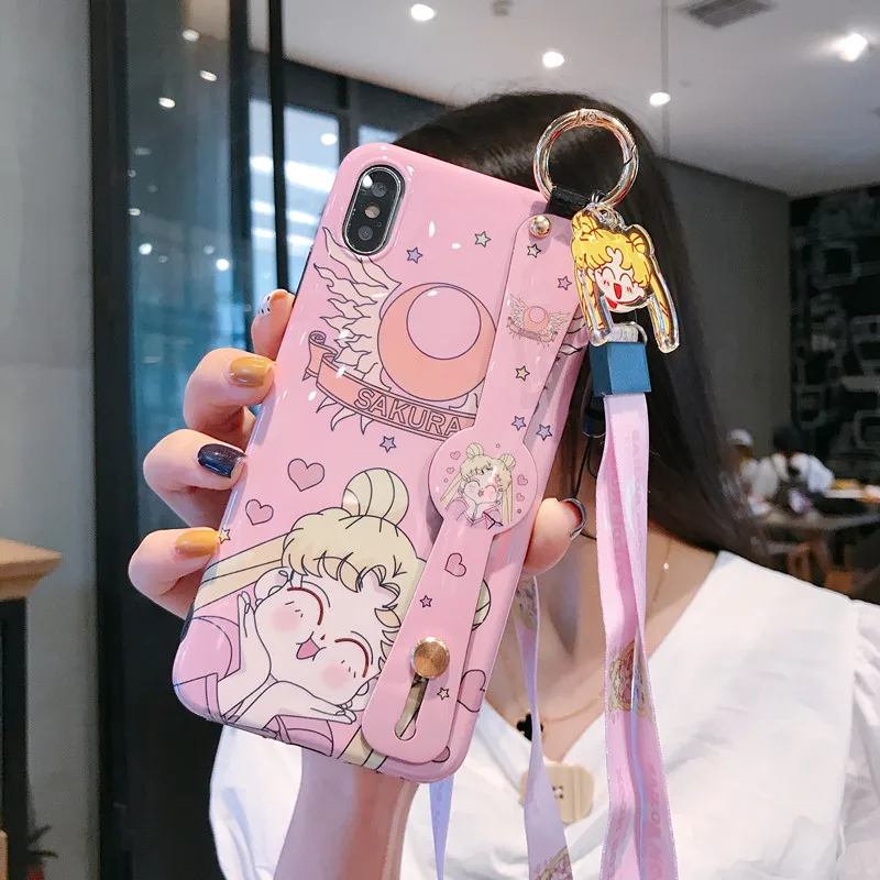 P30pro Сейлор Мун ремешок чехол мягкий чехол для мобильного телефона для huawei P30/P20 pro mate20 pro/3/4/5 V20 симпатичный держатель в виде ракушки+ платье на бретелях