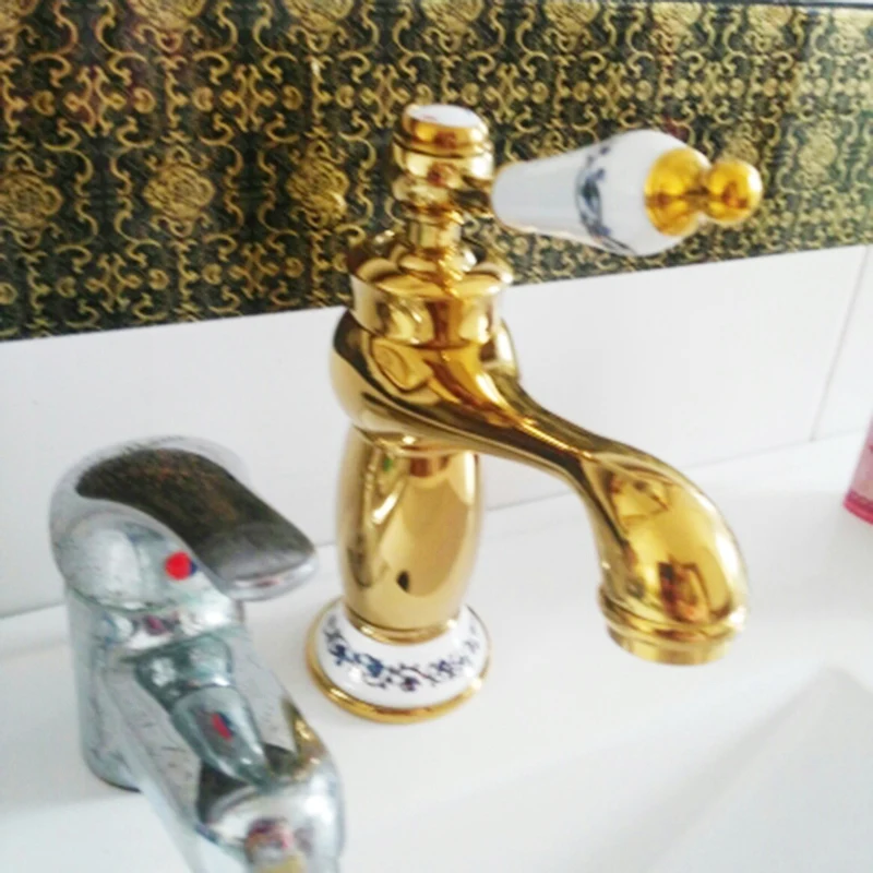 

LBER Luxury Basin Faucet Modern Faucet Bathroom Faucet Golden Finish Hot and Cold Brass Basin Sink Faucet Ceramic Faucet