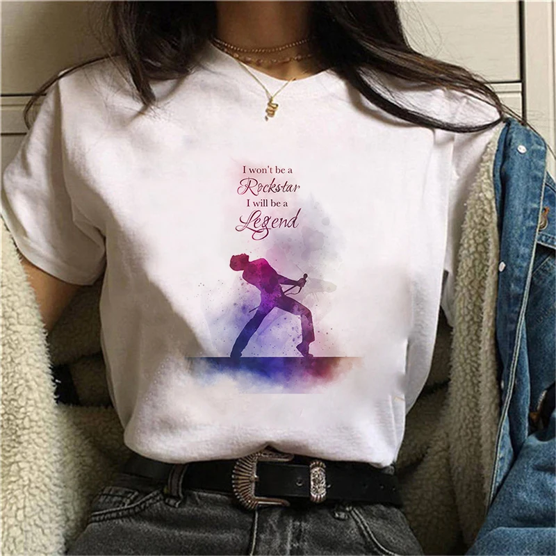 

Graphic Rock Top Tees Female Freddie Mercury Queen Band T Shirt Women Harajuku Vintage T-shirt Short Sleeve Fun Ulzzang T-Shirt