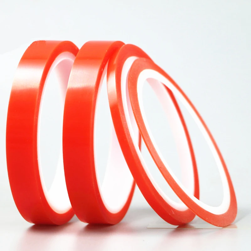 2 рулона 1 мм ~ 5 * м прочная ПЭТ клейкая пленка красная прозрачная двусторонняя