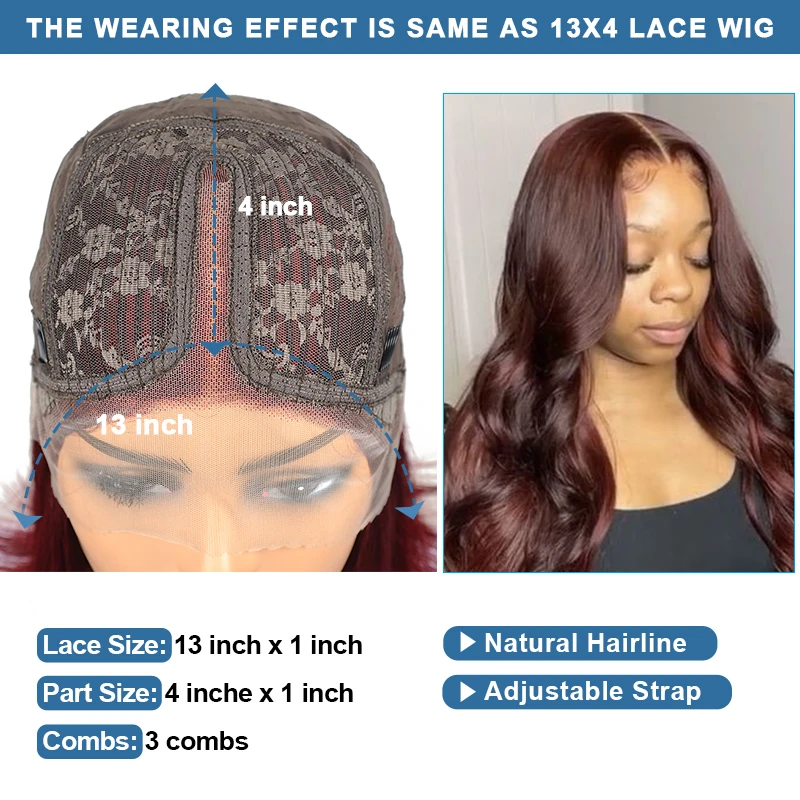 99J красные бордовые волнистые передние парики из человеческих волос на сетке