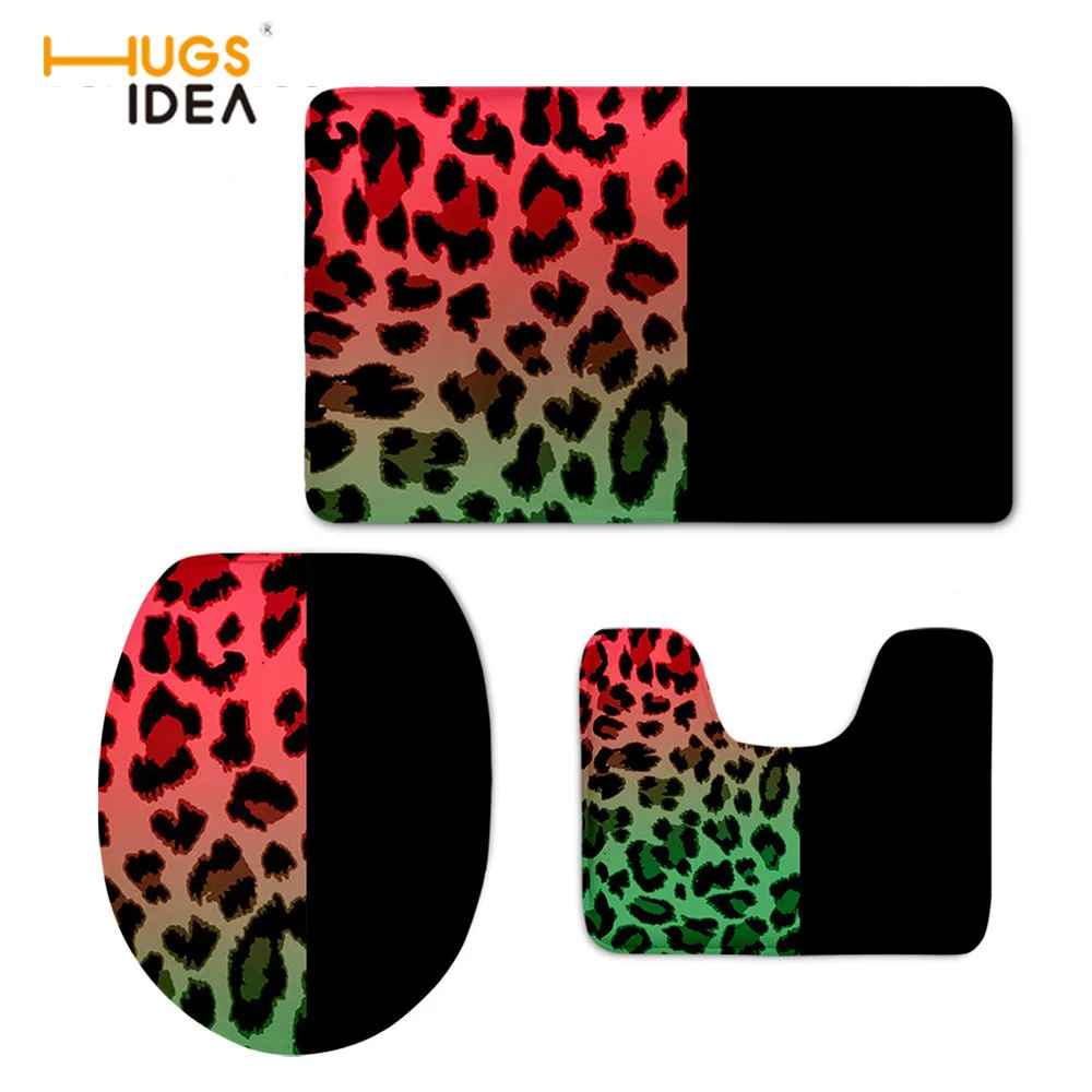 

HUGSIDEA Gradient Leopard Print Commode Pad Anti Skid Prevent Splashing Shower Mats Soft Flannel Absorbent Bathroom Set
