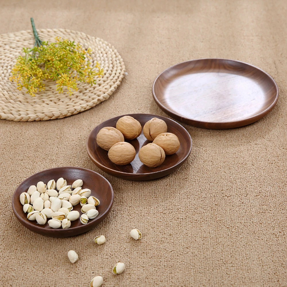 Японская Мода Круглый десертная тарелка круглый поднос для торта грецкий орех