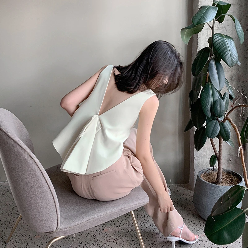 Женский жилет CHICEVER Свободный с круглым вырезом без рукавов открытой спиной