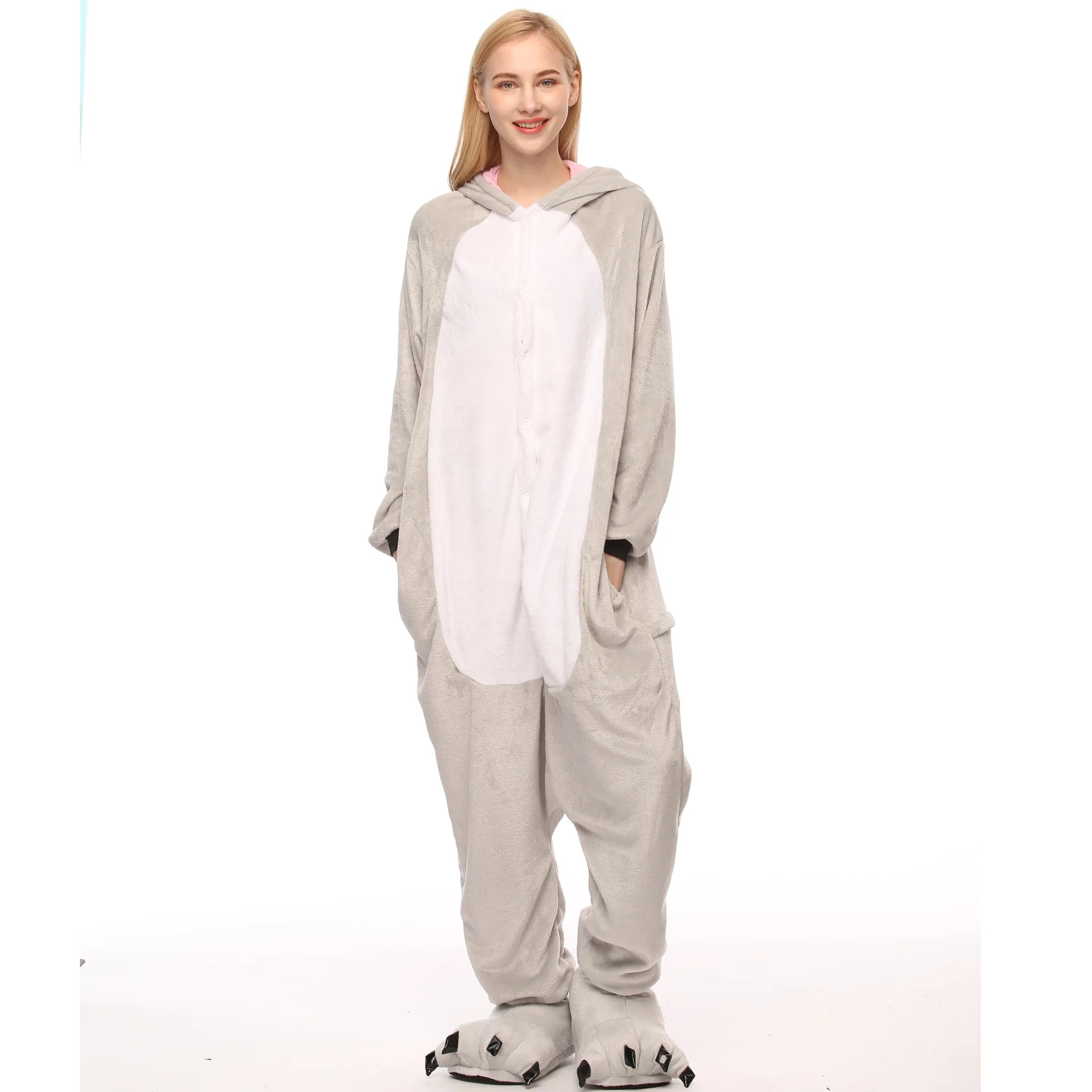 

Koala Animal Pajamas Adult Cartoon Onesies Sleepwear Women Flannel Long Sleeve One-Piece Pajamas Christmas Halloween Costume