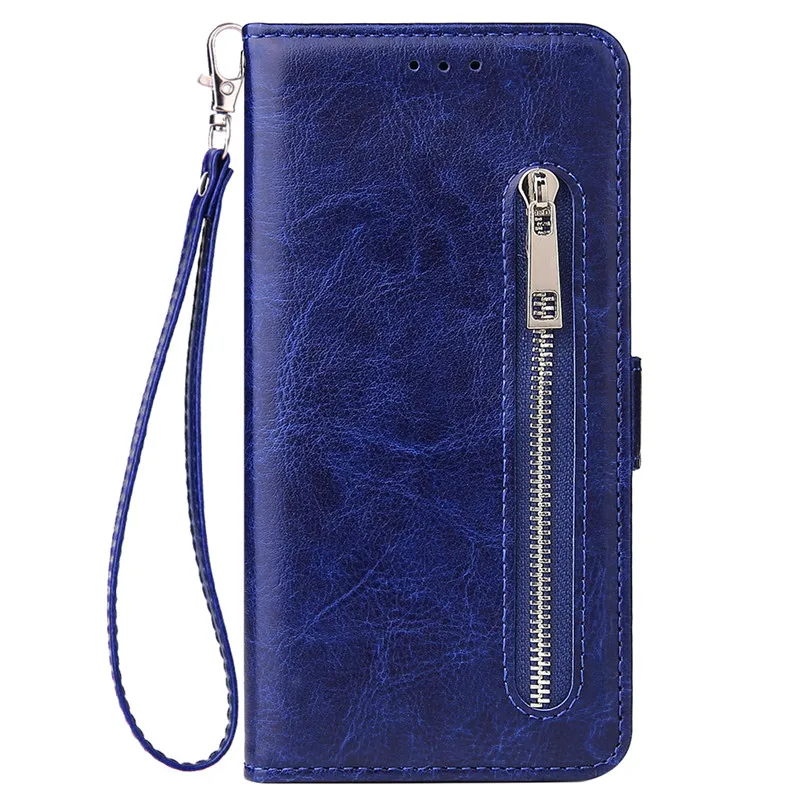 Blue Zipper Wallet Case For Samsung Galaxy S10 S10E S8 S9 Plus Note 10 9 8 Plus Pro Cover For S10 5G A50 A70 A40 A30 A20 A10 M10 Case - Цвет: Blue