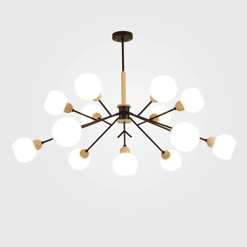 Art design Chandelier Light Branch Hanging Lamp Wooden Iron Chandeliers For Kitchen Study room Living Glass Shade Bulb | Лампы и
