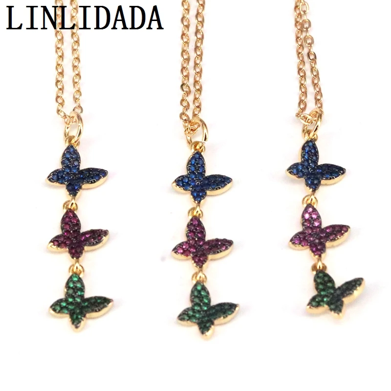 

5Pcs Colorful Butterfly Charm CZ Micro Pave, Butterfly Pendant Necklace
