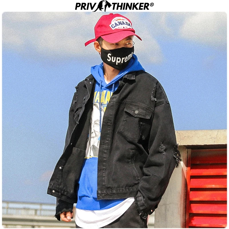 Мужская джинсовая куртка Privathinker Wings черная винтажная с вышивкой на осень и зиму