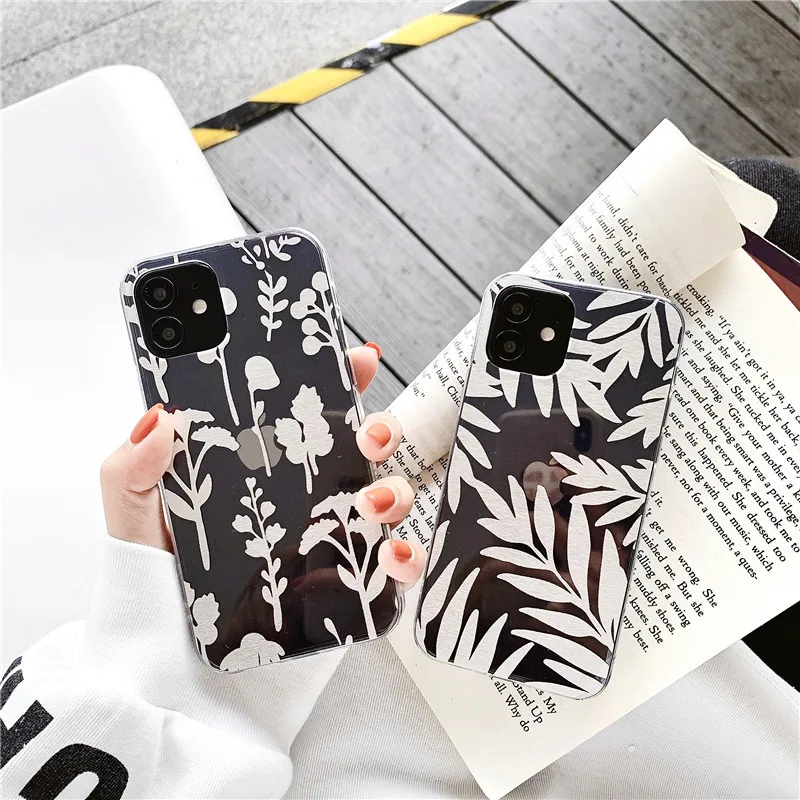 

Electroplated Fashion Leaves Glitter Phone Case For iPhone13 12 11 Pro X XR XS Max 8 7 Plus SE 2020 Clear Soft IMD Back Cover