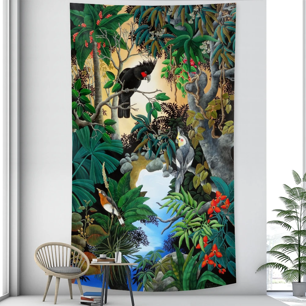 Красивый тропический настенный гобелен с рисунком пальмовых листьев и цветов