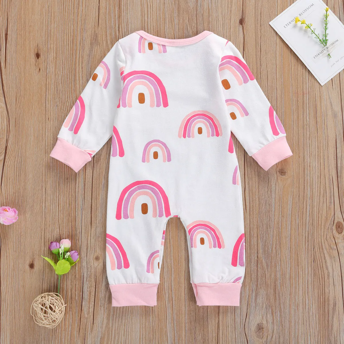 

0-24M Infant newborn Baby Girls Boys Spring Long Sleeve Jumpsuit Rainbow Printed Autumn Warm Casual Long Pants Romper Outfit