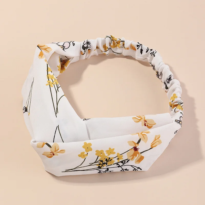 Женская повязка на голову с перехлёстом эластичная узлом Цветочная в стиле бохо