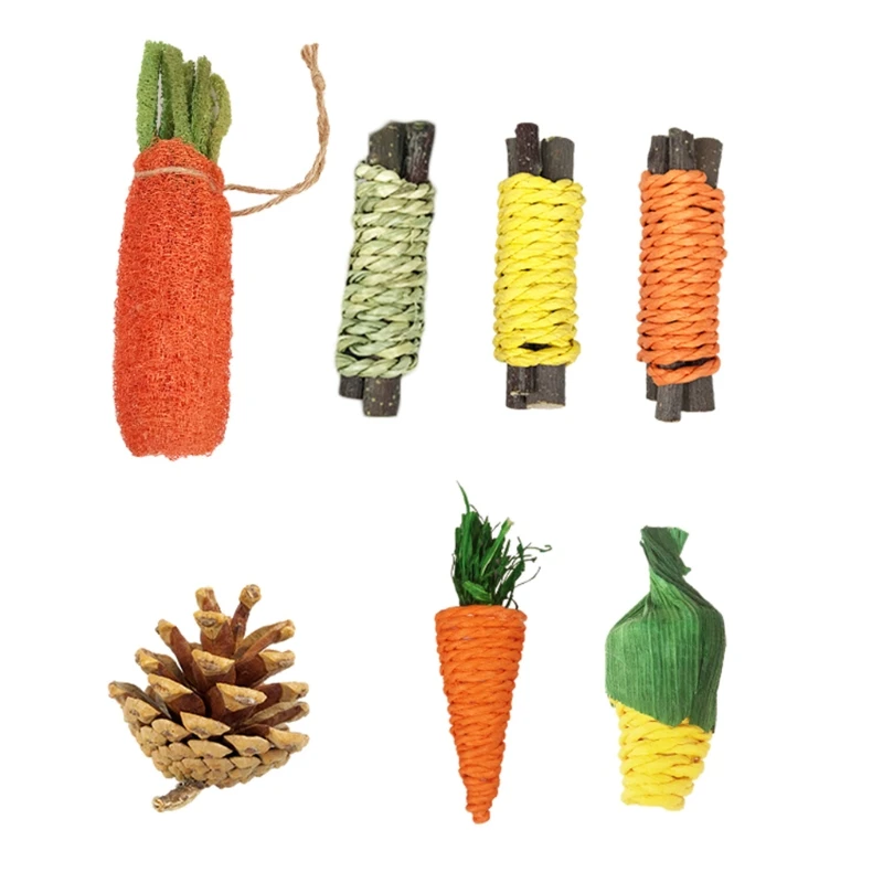 

Rabbit Chew Toy Natural Grass Loofah 7-Piece Small Animal Teeth Grinding Toys W3JC