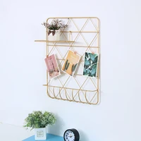 ins golden wall decoration wall mounted wrought iron grid photo wall storage rack simple living room background wall organizer
