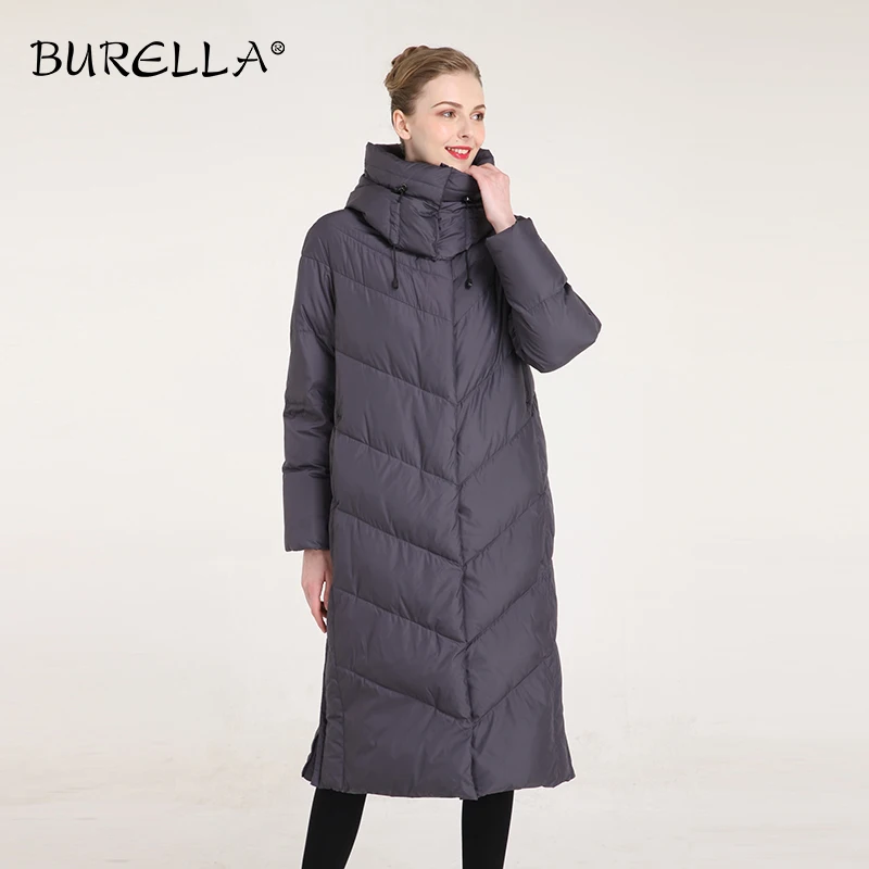 Женская однотонная куртка BURELLA длинная хлопковая с высоким воротником