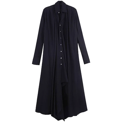 Черное женское длинное асимметричное платье с галстуком длинным рукавом в стиле