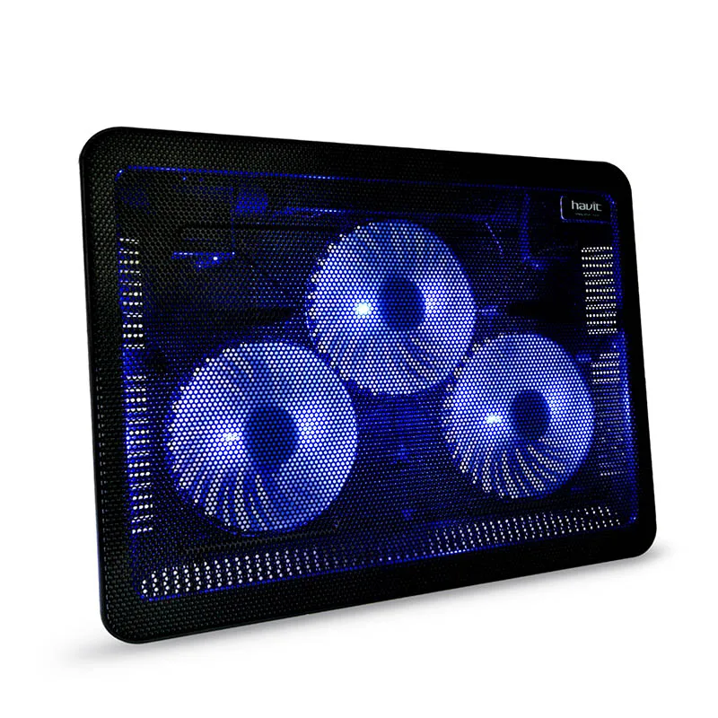 

2022 Cooling Fan Stand Mat Quiet Laptop Cool Pad Blue LED USB Notebook Cooler with 3 Fans for 15"-17" Laptop Notebook