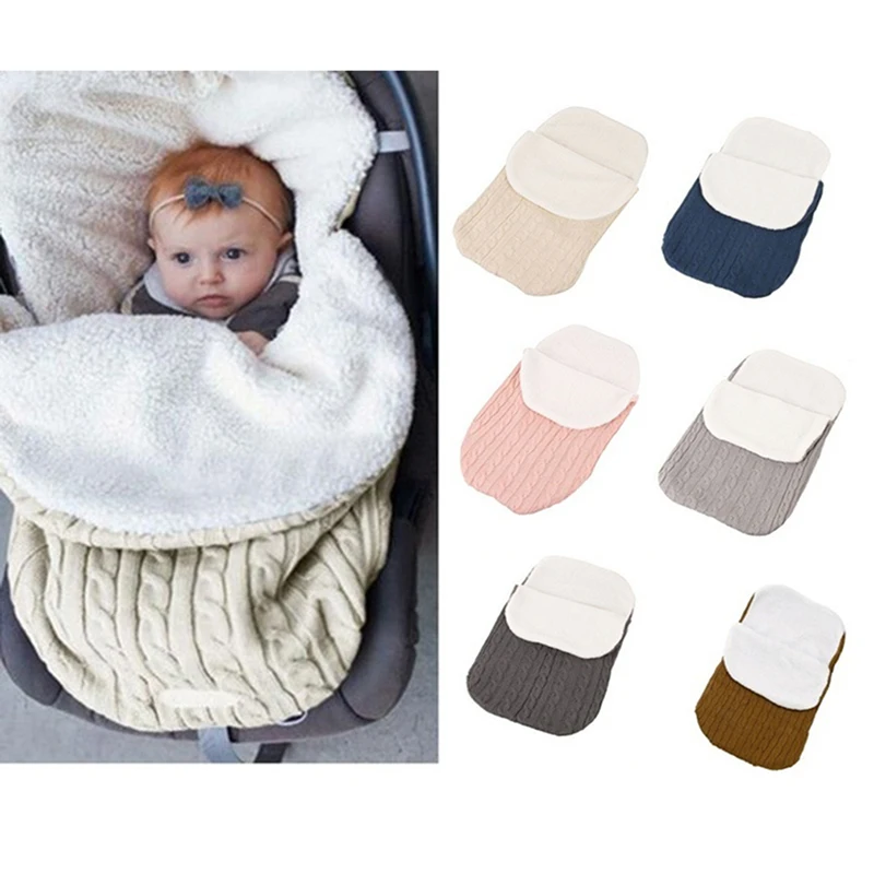 Newborn Baby Winter Stroller Wrap Blanket Footmuff Thick Warm Knit Crochet Swaddle Sleeping Bags Toddler Little Baby Sleep Sack