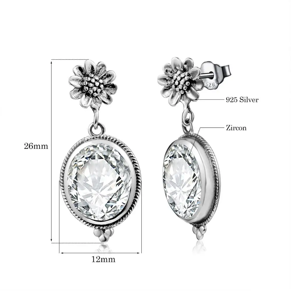 

Silver Chakra Women Jewelry Dangle Earrings Big Zircon Trendy Diamond Earrings Silver 925 Wedding Party Fine Jewelry For Women