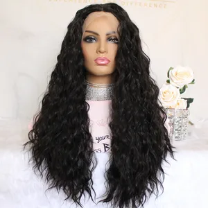 Lace Front Wigs Natural Wave Synthetic Middle Part Gluless Lace Wig Black Color Daily Use