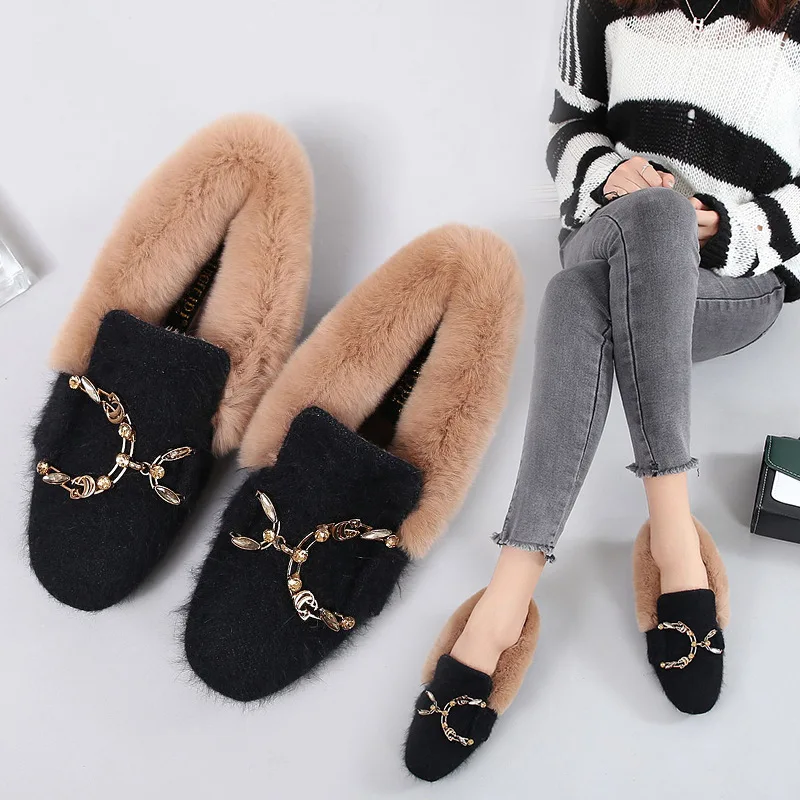 Новинка Повседневные Бархатные шикарные лоферы с мехом Роскошные женские