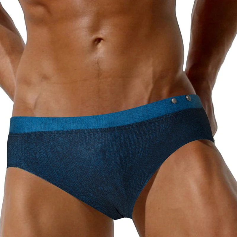

Heavywood Summer Men's Swimming Briefs Solid Color Breathable Nylon Men Swim Trunks Beach Surfing Sport Sexy BlueSwimwear Shorts