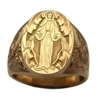 Кольцо с изображением девы Марии, 3 цвета, нержавеющая сталь, овальное, ювелирные изделия