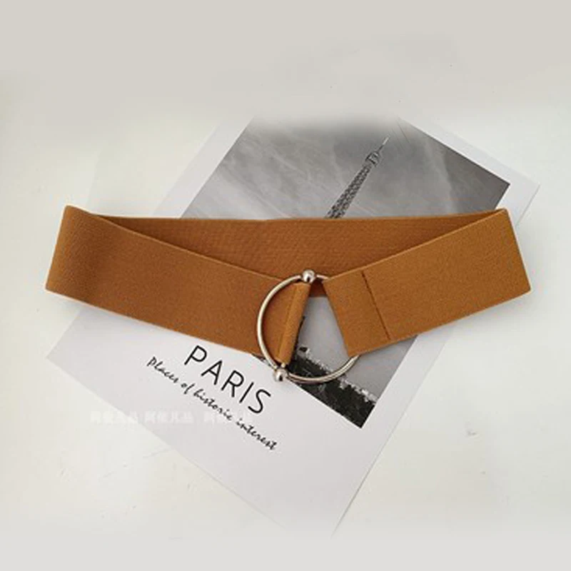 Ремень женский эластичный черный с круглой пряжкой |