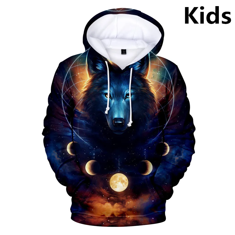 

3 to 14 Years Kids Hoodies Space Galaxy Wolf Printed Teeenagers Sweatshirt For Boys Harajuku Coat Jacket Children Clothes