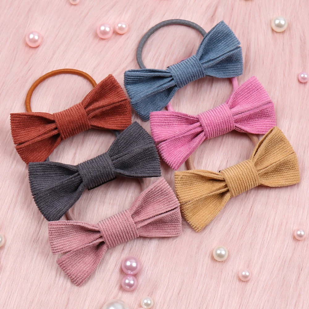 

CN 12 Pcs/lots Cute Solid Corduroy Hair Bands For Girls Kids Hair Tie Velvet Hair Bows Hair Holder Scrunchie Hair Accessories